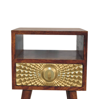 Narrow Bedside Table, Chestnut and Brass Plated