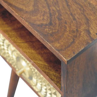 Narrow Bedside Table, Chestnut and Brass Plated