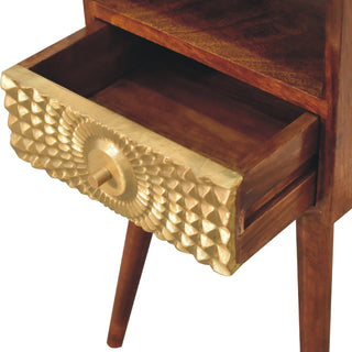 Narrow Bedside Table, Chestnut and Brass Plated