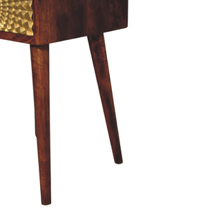 Narrow Bedside Table, Chestnut and Brass Plated