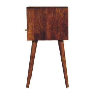 Narrow Bedside Table, Chestnut and Brass Plated
