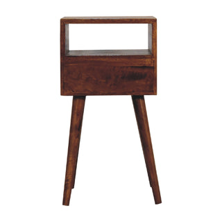 Narrow Bedside Table, Chestnut and Brass Plated