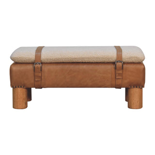 Bouclé & Buffalo Leather Cylinder Bench