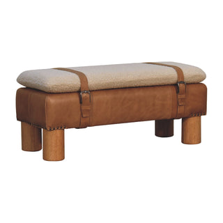 Bouclé & Buffalo Leather Cylinder Bench