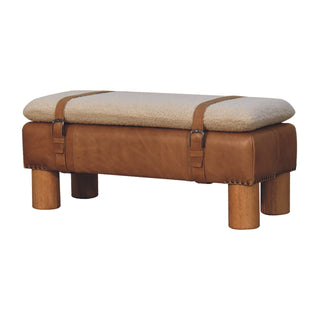 Bouclé & Buffalo Leather Cylinder Bench