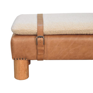 Bouclé & Buffalo Leather Cylinder Bench
