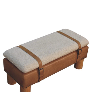 Bouclé & Buffalo Leather Cylinder Bench