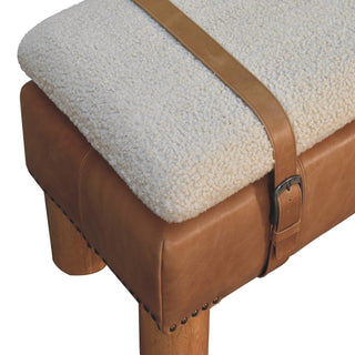 Bouclé & Buffalo Leather Cylinder Bench