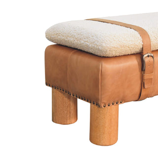 Bouclé & Buffalo Leather Cylinder Bench