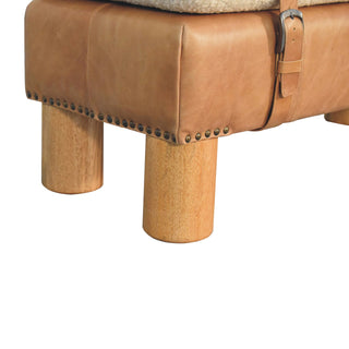 Bouclé & Buffalo Leather Cylinder Bench