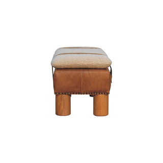 Bouclé & Buffalo Leather Cylinder Bench