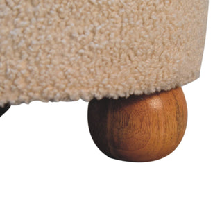 Cream Bouclé Round Buffalo Leather Stool