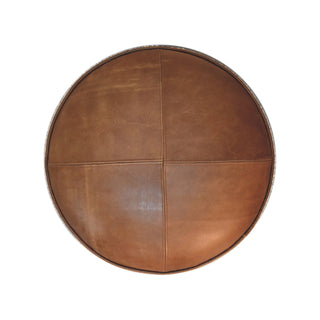 Cream Bouclé Round Buffalo Leather Stool