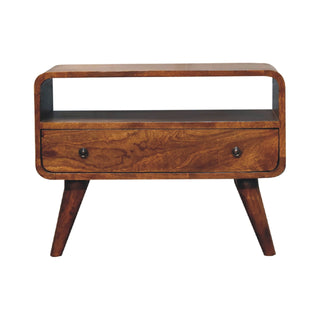 1-Drawer Narrow Curved TV Unit in Chestnut Finish