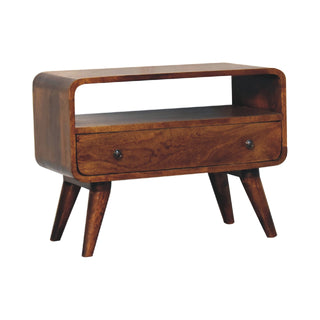 1-Drawer Narrow Curved TV Unit in Chestnut Finish