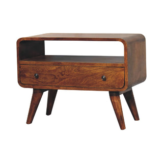 1-Drawer Narrow Curved TV Unit in Chestnut Finish