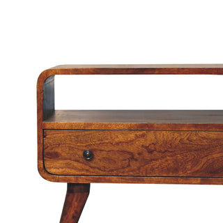 1-Drawer Narrow Curved TV Unit in Chestnut Finish