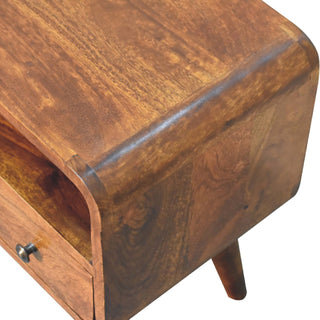 1-Drawer Narrow Curved TV Unit in Chestnut Finish