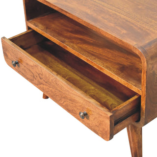1-Drawer Narrow Curved TV Unit in Chestnut Finish