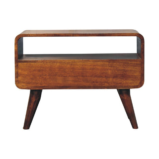 1-Drawer Narrow Curved TV Unit in Chestnut Finish