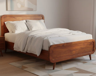 Solid Mango Wood Double Bed in Chestnut Finish