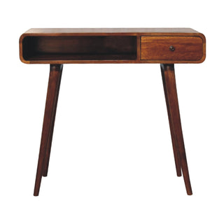 Curved Mango Wood Desk, Chestnut Finish