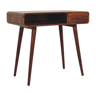 Curved Mango Wood Desk, Chestnut Finish