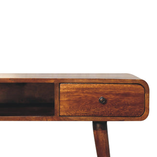 Curved Mango Wood Desk, Chestnut Finish