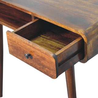 Curved Mango Wood Desk, Chestnut Finish