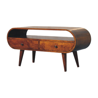 Chestnut Finish Circular TV Stand