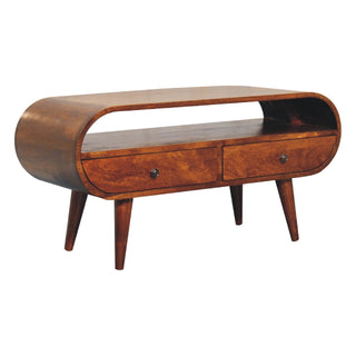 Chestnut Finish Circular TV Stand