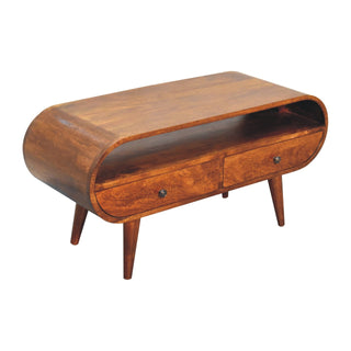 Chestnut Finish Circular TV Stand