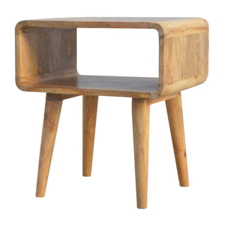 Curved Bedside Table in Oak Finish – Open Shelf