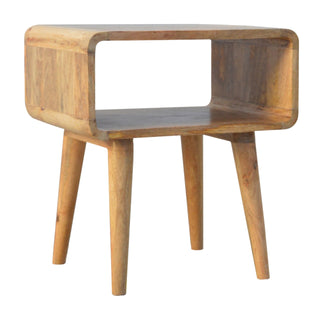 Curved Bedside Table in Oak Finish – Open Shelf