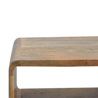 Curved Bedside Table in Oak Finish – Open Shelf