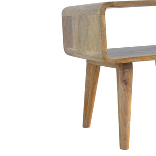 Curved Bedside Table in Oak Finish – Open Shelf
