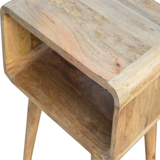 Curved Bedside Table in Oak Finish – Open Shelf
