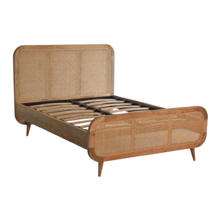 Solid Mango Wood & Rattan Double Bed
