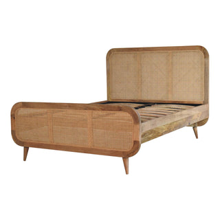 Solid Mango Wood & Rattan Double Bed