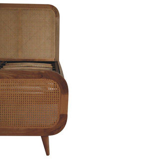 Solid Mango Wood & Rattan Double Bed