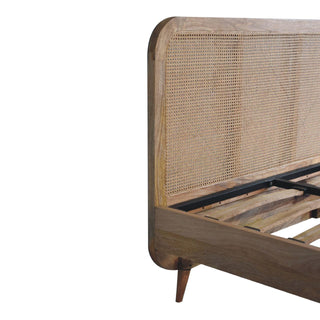 Solid Mango Wood & Rattan Double Bed