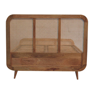 Solid Mango Wood & Rattan Double Bed