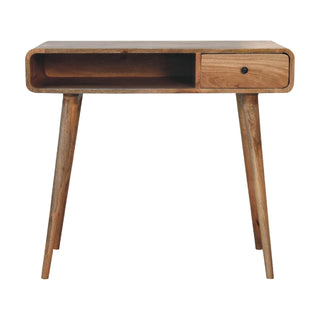 Curved Mango Wood Desk, Oak Finish