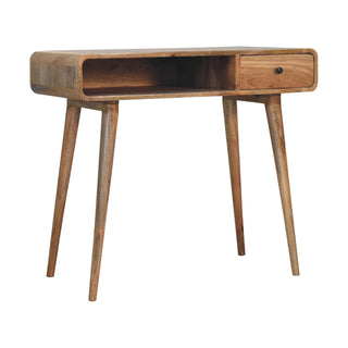 Curved Mango Wood Desk, Oak Finish