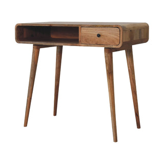 Curved Mango Wood Desk, Oak Finish