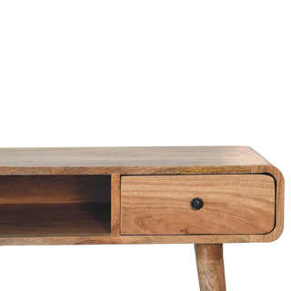 Curved Mango Wood Desk, Oak Finish