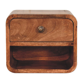 Wall Mounted Solid Mango Wood Bedside Table, Caramel Finish