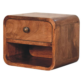 Wall Mounted Solid Mango Wood Bedside Table, Caramel Finish