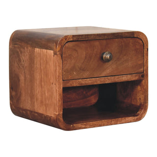 Wall Mounted Solid Mango Wood Bedside Table, Caramel Finish