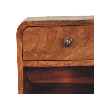 Wall Mounted Solid Mango Wood Bedside Table, Caramel Finish